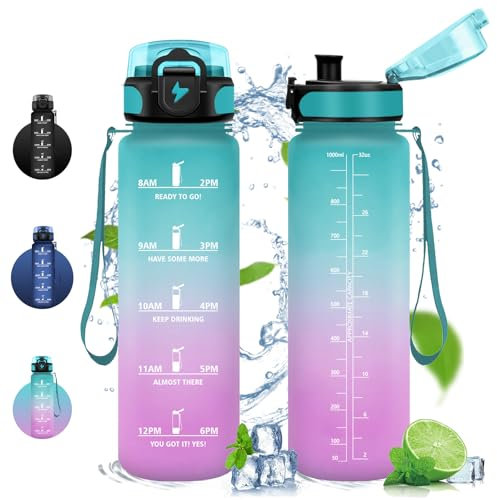 Vikaster Gourde Sport, Bouteille d'eau 1l, sans BPA, Étanche & Réutilisable, Water Bottle Ouvrir en un Clic, Convient Pour la Camping, le Yoga, le Gym, Gourde Randonnée