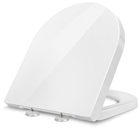 YOTOREE Soft Close Toilet Seat, Urea-Formaldehyde D-shape Hard-Wearing Toilet Seat with One Button Hinge Release, Quick Release Toilet Lid Support 200kg with Universal Chrome Hinges, Fixings, Fittings