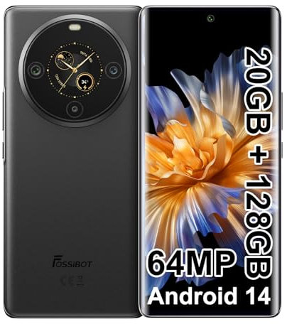 FOSSiBOT S3 Teléfono móvil 6,67 Pantalla 2K AMOLED (2025), Pantalla Dual, 64MP AI Cámara Smartphone Android 14, 20GB RAM 128GB Ampliable 1Tb, Batería 5000mAh, Impresión óptica/NFC/1800Nit