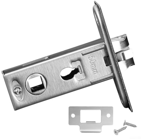 Besttoolifes 35/40/45/50mm Tubular Latch Steel Satin Nickel Tubular Latch, Premium Mortice Latch, For Use With Sprung Lever Door Handles(50MM)