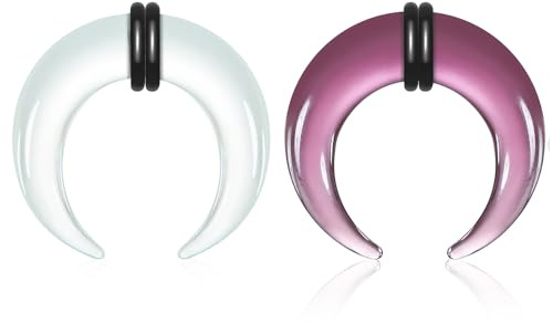 Twolobes 2 Stück Glas-Septum-Ringe, 14 g bis 2 G, C-Form, Zange, Kegel mit O-Ringen für Nasen- und Ohrschmuck, Clicker, Knorpel, Ohrringe, Scharniersegment-Piercing