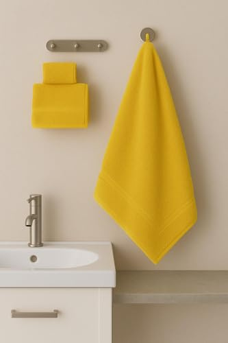 Corredocasa Set 3 Asciugamani Bagno Viso, Bidet e Telo Doccia - Made in Italy in Morbida Spugna 100% Cotone Kit Completo, Tris Bagno: Asciugamano Grande 100x150, Mani 55x105, Ospite 40x60 (Giallo)