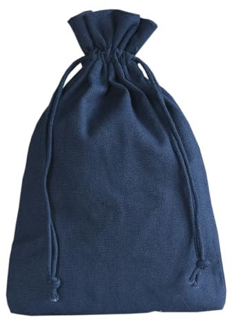 | 5 Baumwollsäckchen, Stoffbeutel, Größe 30x20 cm mit Baumwollkordel, Geschenksäckchen, Nikolaussäckchen, Weihnachtsverpackung (marine-blau)