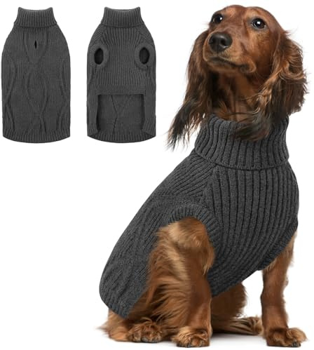 Queenmore Hundepullover Mittelgroße Hunde, Warm Bequem Stehkragen | Dehnbar Strickpullover für Dackel, Bichon Frisé, Jack Russell Terrier, Greyhound, Boston Terrier, Drinnen Und Draußen