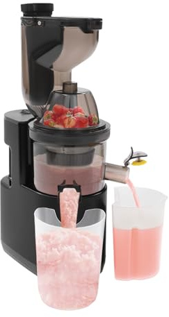Entsafter Slow Juicer 500W, Saftpresse Elektrisch mit 2 Tassen, Entsafter Gemüse und Obst, 140MM Öffnung und 80 RPM Machine (Schwarz)