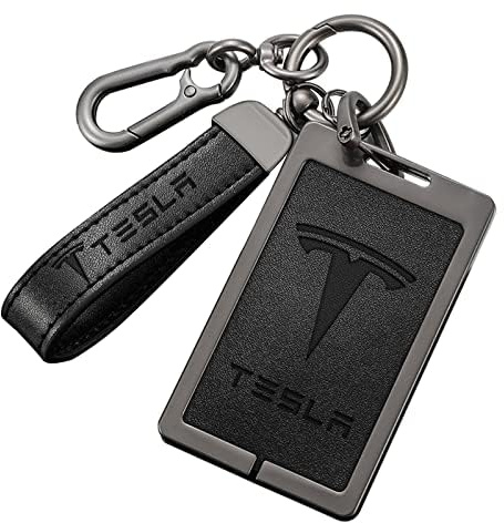 BIESL Key Rings for Tesla Model Y I 2020-2025, Anti-Lost Key Rings with Logo Emblems Personalised Licence Plate Keychain Car Decoration Accessories Men Women,Black