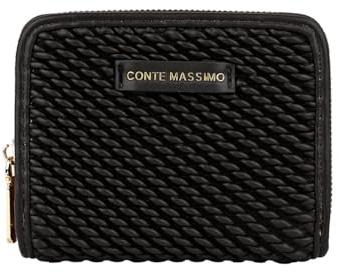 Conte Massimo Portafoglio Donna in PU Effetto Intrecciato con Cerniera Zip, Piccolo, Nero