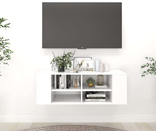 XJBTBA Meuble TV Flottant, Console multimédia Murale avec Meuble de Rangement sous éère TV pour Salon, Chambre à Coucher, 102 x 35 cm – Blanc