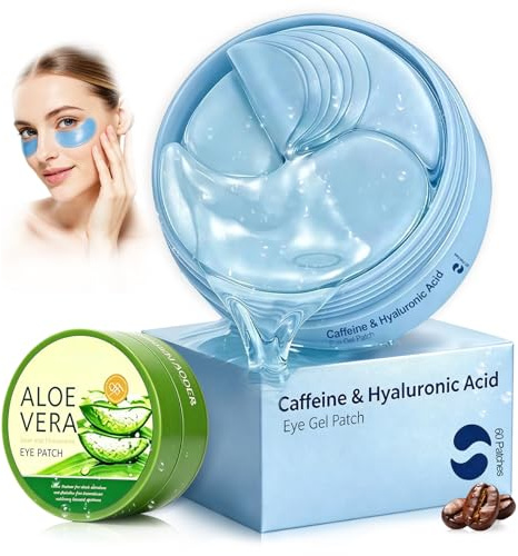 120 Stück Aloe Vera und Koffein Augenpads, Augen Gel Pads, Straffend & Feuchtigkeitsspendend, Augenpads Gegen Augenringe, Effektive Linderung von Schwellungen, für Tägliche Routine