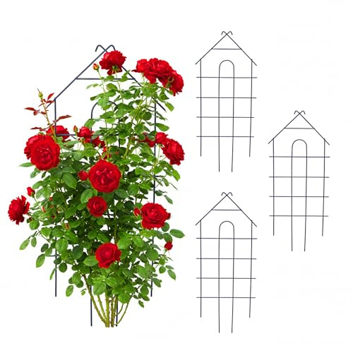 Relaxdays Rankgitter, 4er Set, HxB: 81 x 34 cm, Metall, Rankhilfe für Kletterpflanzen, Garten, Rosenrankhilfe, schwarz