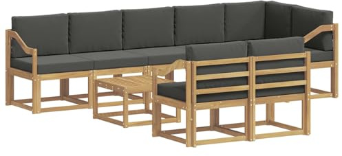 vidaXL Outdoor-Sofagarnitur 9 pcs Weiß und Anthrazit Polyester, Stylisches Außensofa, wetterfestes Set, Bequeme Sitzgelegenheit für den Garten, Akazienholz Möbel