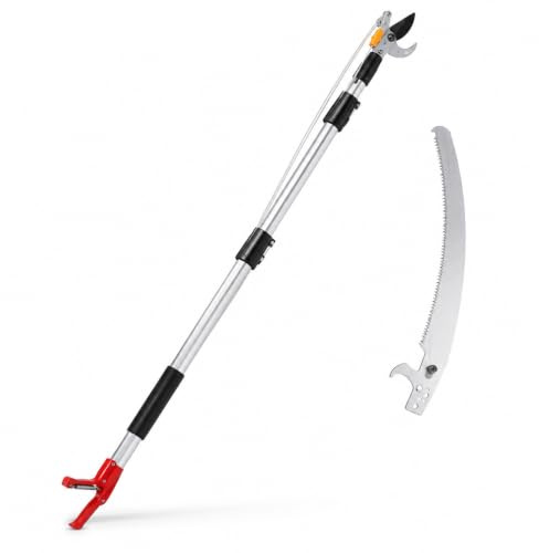 Cesoia Troncarami Telescopica 2 in 1 con Seghetto Intercambiabile 180-300 cm, Asta in Alluminio Leggera, Svettatoio Professionale per Potatura Alberi, Ulivo, Agrumi e Rami Alti