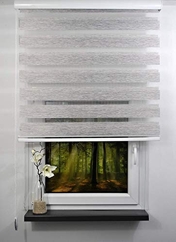 Duo Rollo Doppelrollo Farbe hell grau meliert Breite 80 cm Länge 250 cm mit breiter Beschwerung geschlossener Kassette Kettenzug Alternative zu Gardine oder Plissee (80 cm, 250 cm)