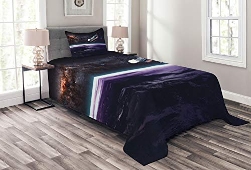 ABAKUHAUS Hubble Tagesdecke Set, Real Life Bild im Raum, Set mit Kissenbezügen Sommerdecke, für Einzelbetten 170 x 220 cm, Mehrfarbig