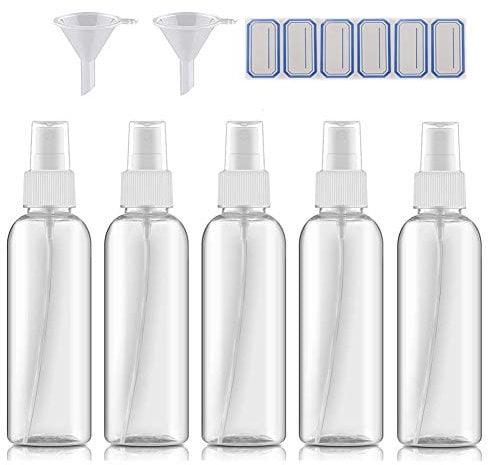 DreiWasser Lot de 5 flacons vaporisateurs vides en plastique transparent de 100 ml pour parfum, huiles essentielles, cosmétiques
