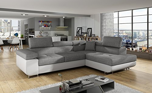 Ecksofa Antos mit Schlaffunktion Bettkasten Seite Rechts und Links Sofa Möbel 23 (Sawana 21+Soft 17, Rechts)