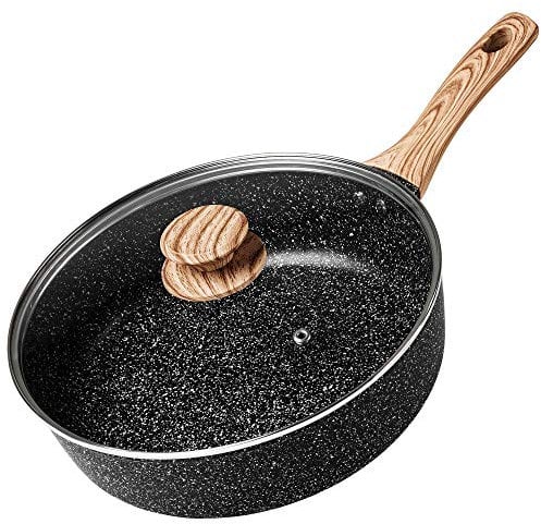 MICHELANGELO Deep Frying Pan 24cm, Non Stick Saute Pan 24 cm, Fry Pan with Lid with Soft Bakelite Handle, Sautepan with Lid, Deep Frying Pans for Induction Hob, Black