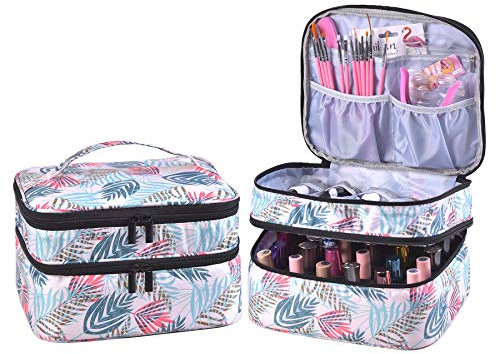 Double-Layer Nail Varnish Storage Case, Essential Oil Bag for for Nail Varnishes and Manicure, Nail Varnish Holder, Holds 30 Bottles (15ml - 0.5 fl.oz) (Leaf)