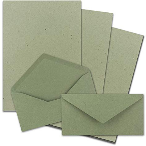 25x Briefpapier Set DIN A4 mit DIN Lang Briefumschlägen, Nassklebung - Kraftpapier-Grün - Recycling-Schreibpapier mit Kuverts - FarbenFroh by GUSTAV NEUSER