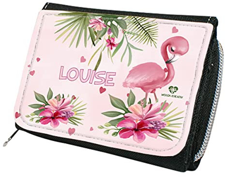 wolga-kreativ Personalisiertes Geldbeutel Kinder mit Namen - Portemonnaie für Mädchen mit Flamingo Krone Motiv - Geldbeutel Mädchen Junge Kinder Geschenk mit Namen