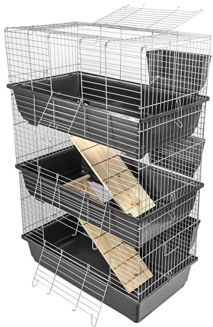 KCT Triple Level Indoor Rabbit Pet Cage Guinea Pig Animal 80cm - Dark Grey