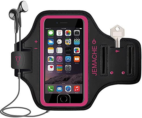 iPhone 6 7 8 SE(2020 2022) Armband, JEMACHE Touch ID Supported Gym Sports Running Workouts Arm Band Case for iPhone 6/6S/7/8/SE 2nd 3rd Generation (Black) (Rosy)