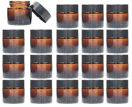 10 Pack 10g/10ml Amber Glass Empty Sample Bottle Cosmetic Jars with Inner Liners, Black Lids Lotion Bottle Refillable Container for Cosmetic, Cream, Lotion and Beauty Products
