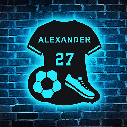 Personalisiertes Fußball Trikot Leuchtreklame Wandbehang Dekoration Geburtstagsgeschenk Für Fußballliebenden Sohn, Kinderzimmer Wandkunst, Fußball Trikot Schild