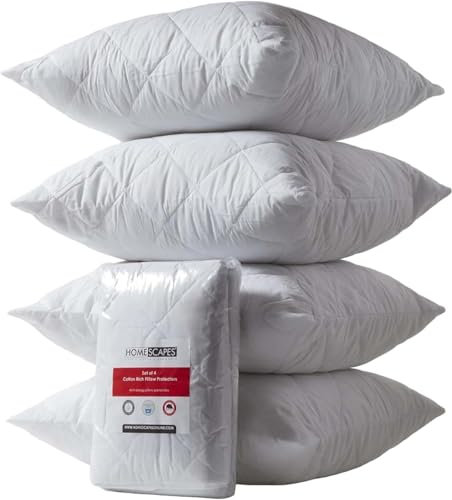 Homescapes 4er-Set Gesteppte Kissenschoner 65x65 cm, wattierte Polycotton-Kissenschonbezüge hypoallergen