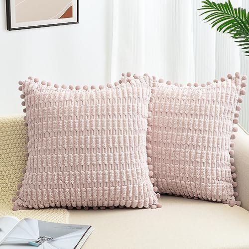 ZWJD 2er Set Kissenbezug 40x40 Kordsamt Sofakissen Weiche Kissenhülle Boho Kissenbezüge Dekokissen Moderne Kissen Deko für Couch Schlafzimmer Zuhause Auto Dekor Zierkissenbezüge Rosa