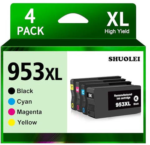 SHUOLEI 953XL Druckerpatronen Wiederaufbereitete Kompatibel mit HP 953XL Multipack Patronen für OfficeJet Pro 7720 7730 7740 8210 8218 8710 8715 8718 8720 8725 8728 8730 8740 (4 Pack BK/C/M/Y)
