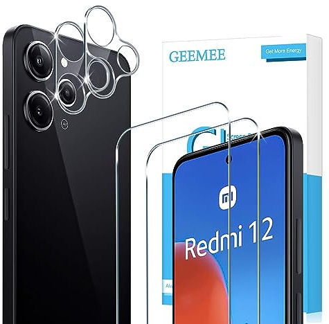 GEEMEE para Xiaomi Redmi 12 Protector de Pantalla + Protector de Lente de cámara, 2+2 Pack Cristal Templado Película Vidrio Templado 9H Alta Definicion Glass Screen Protector
