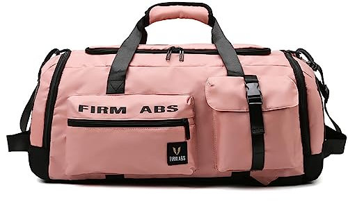Vllcsla 67.2L Grande Borsa Sportiva Borsa da Palestra, Borsone Sportivo Impermeabile Zaino Sportivo, 64x35x30cm, Borsone da Viaggio Bagaglio a Mano con Tasca Bagnata e Scomparto Scarpe (Rosa)