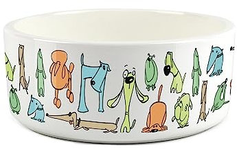 Dog Pet Bowl - Large Ceramic Character Dogs Design White Food Water Dish For Dogs