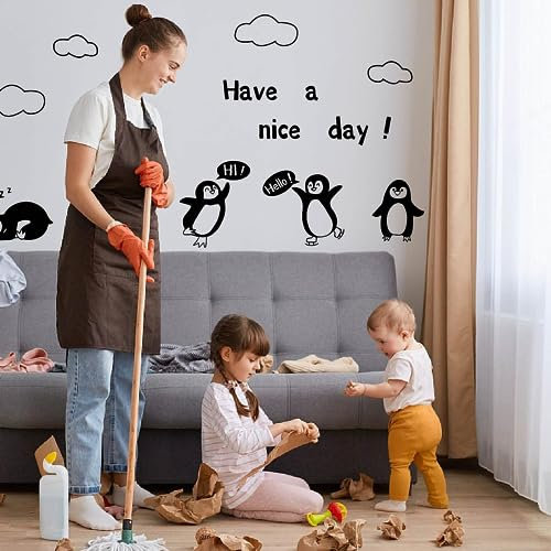 PLIGREAT Lustig Niedlich Pinguin Wandtattoos Have a Nice Day Sprüche Wandsticker für Kinderzimmer Wohnzimmer Heimdekoration DIY Wandaufkleber