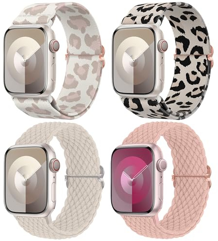 Delidigi 4 Pack Stretchy Solo Loop Compatible with Apple Watch Straps 38mm 40mm 41mm 42mm 44mm 45mm 46mm 49mm Women Men, Nylon Adjustable Sport Band for iWatch Series 11 10 9 8 7 6 5 4 3 2 1 SE Ultra