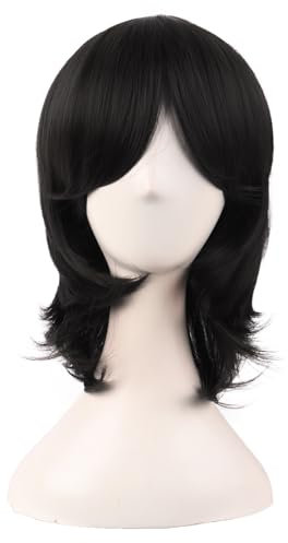 MapofBeauty 16 Zoll/40 cm Synthetische Faser Shoulder Lange Haarfasern für Cosplay Layered Perücke (Schwarz)