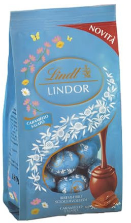 Lindt Bag Ovetti LINDOR Cioccolato Caramello Salato, Cioccolatini in sacchetto da 180g