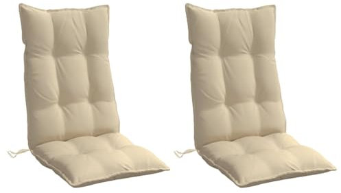 vidaXL Hochlehner Auflagen 2 STK., Hochlehner Auflage mit PP-Hohlfasern, Stuhlauflage mit Gummibänder Bindebänder, Sitzkissen, Beige Oxford-Gewebe