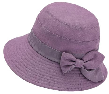 Quanhaigou Vintage Mom Bucket Hat, Cloche Bowler Hüte für Damen, Blumendruck, Sonne, Reisen, Strandkappe, Satin Lila, Einheitsgröße