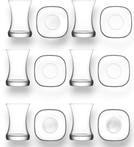 vienberg Zen Set di 12 bicchieri da tè con piattino | Set di bicchieri da tè 100% senza piombo | ince belli cay bardagi ve tabagi seti | perfetto per tè, caffè, espresso, liquori, vin brulé.