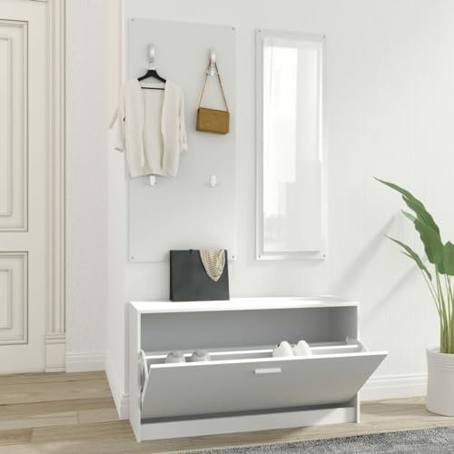Bulliing 3-TLG. Flurmöbel-Set Weiß Holzwerkstoff Garderobe Set Flurgarderobe Modern Vorraum MöBel