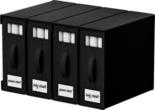 KYEVIS Bettwäsche Aufbewahrung Organizer 4 Stück, Bettwäsche Organizer für Bettlaken mit Fenster und Reißverschluss, Faltbar Decken Organizer für King und Queen Bettwäsche(Schwarz)