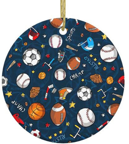 Baseball-, Basketball-, Fußball-, Hockey-Ornamente, runde Ornamente, personalisierte Ornamente für Weihnachtsbaum-Dekorationen