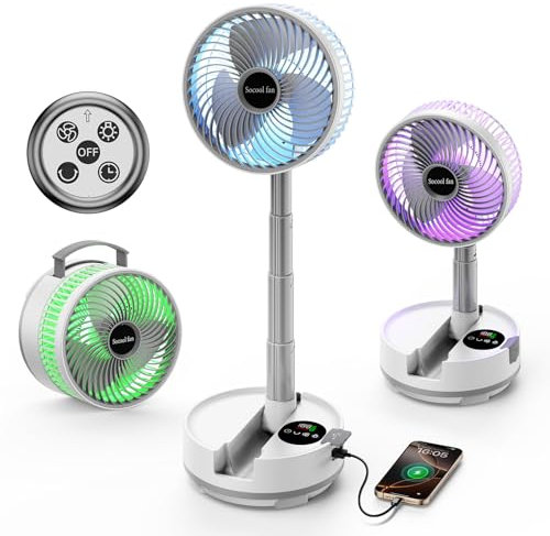 Socool 20000mAh Tragbarer Ventilator Faltbar - Akku Wiederaufladbar mit 8 Geschwindigkeiten & 112H, 90° Ossciliating Standventilator Fernbedienung Schreibtisch Ventilator mit 8H Timer & LED-Licht für
