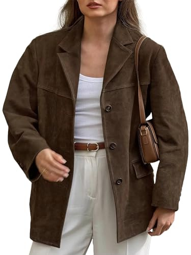 Dam vintage baggy mockajacka | överdimensionerad brun blazer ytterkläder med fickor | trendigt höst vinter mode