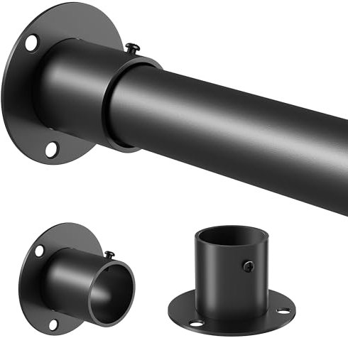 Venwemong Wardrobe Rod, 70-105cm Extendable Closet Hanging Pole, Stainless Steel with Fixing Sockets for Wardrobe & Dressing Room, Black, Diameter 25mm