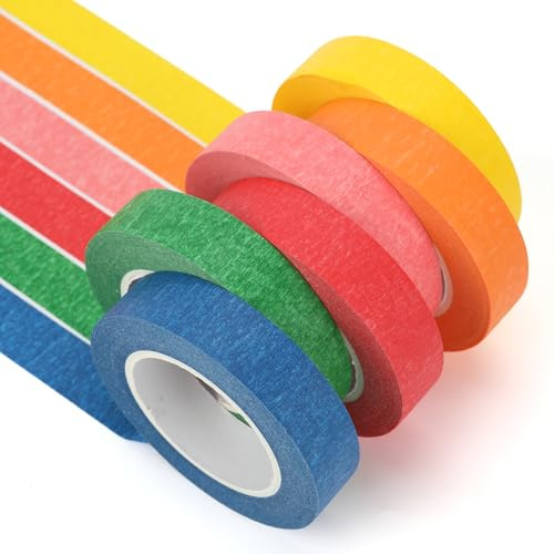 NIEITRK Washi Tape Masking Tape Set 6 Rollen 15mm*15m - Wasserfestes Farbiges Bunt-Klebeband mit Kreppband, Maibaum-Design und Wasserfester Kreppband für Dekoration und Journaling