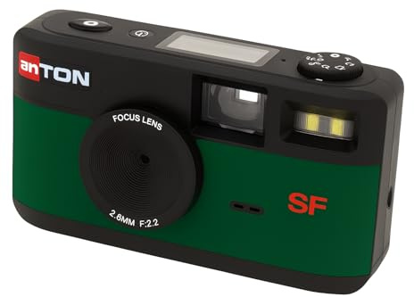 Anton Screen Free Digitalkamera Grün mit Vintage Sucher/USB-C Kabel für Bilderübertragung z. B. direkt auf EIN Smartphone.