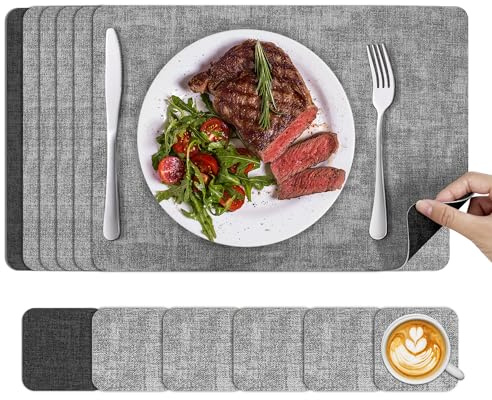 KitchenBoss Tovagliette Americane Lavabili e Sottobicchieri: Set di 6 Tovaglietta Colazione Plastica Bifacciale Non-scivolose Impermeabile Resistenti Tovagliette PVC